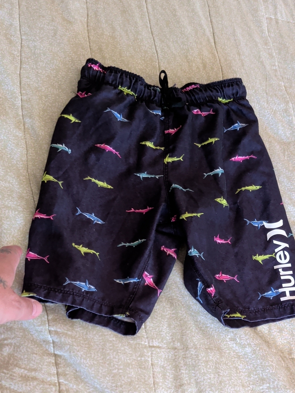 Hurley Black Swim Shorts with Neon Shark Print